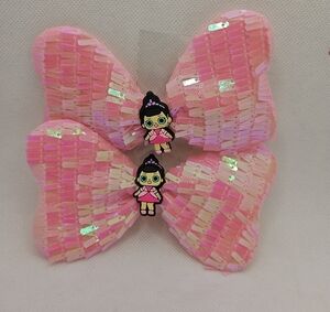 Pink Sequin Bow with Doll Embellishment